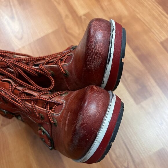 Dromedaris Genuine Leather & Tapestry Wedge Boots Sz 41 Red - Picture 5 of 11